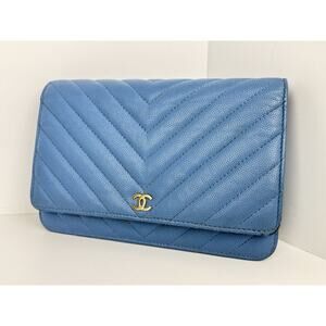 Chanel Wallet on Chain Blue Chevron Caviar Leather B-6